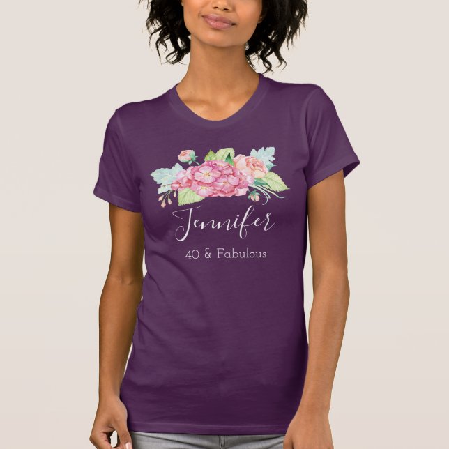 40 & Fabulous Pink Watercolor Bouquet T-Shirt (Vorderseite)
