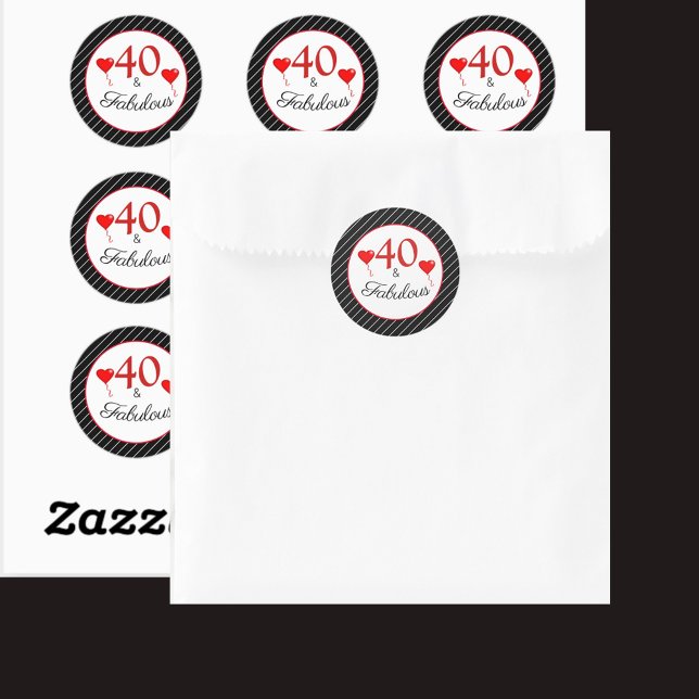 40 & Fabulous Red 40 th Birthday Schwarz-weiß Stri Runder Aufkleber (40 & Fabulous Red 40th Birthday Black White Stripe Classic Round Sticker)