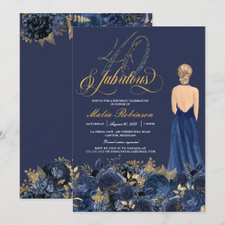 40 & Fabulous Sapphire Blue & Gold Geburtstag Einladung