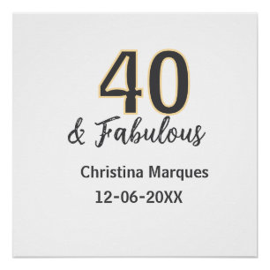 40 & fantastisch Grau Gelb Geburtstag Kalligrafie  Poster