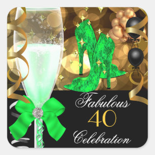 40 & Fantastisch Limegrün Schwarz Gold Geburtstags Quadratischer Aufkleber