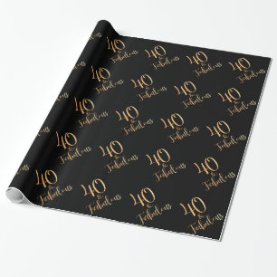 40 & Fantastisch Schwarzes Gold Glitter Geburtstag Geschenkpapier