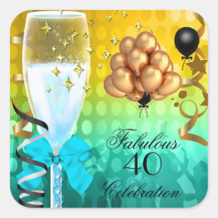 40 & Fantastisch Türkis Gold Geburtstag Champagner Quadratischer Aufkleber