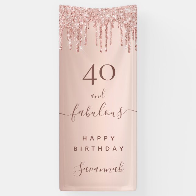 40 Fantastische Geburtstagsfeier Rose Gold Rosa Banner (Vertikal)