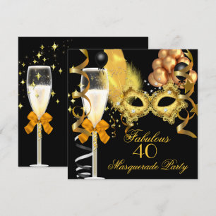 40 & Fantastische Gold-Schwarze Maskenparty Einladung