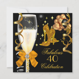 40 & Fantastische Goldene Schwarze Geburtstagsschu Einladung