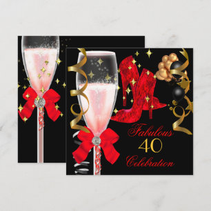 40 & Fantastische rote schwarze goldene Geburtstag Einladung