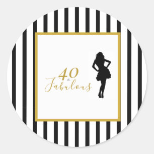 40 & fantastische schwarze und goldene Geburtstags Runder Aufkleber