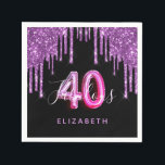 40 Fantastischer Geburtstag schwarzer lila Glitzer Serviette<br><div class="desc">Eine trendige und glamouröse 50. Geburtstagsparty mit Papierserviette. Ein klassischer schwarzer Hintergrund mit dunkelfarbenen lila Imitaten Glitzer Tropfen, Farbe Tropflook. Mit dem Text: 40 und fabelhaft. Personalisieren und einen Namen hinzufügen. Lila und rosa Text. Das Wort Fabulous wird mit einem modernen handgeschriebenen Stilskript geschrieben. Alter 40 wird mit einem Ballonstil-Skript...</div>