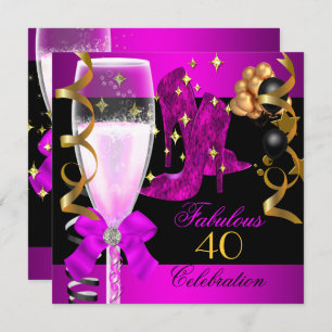 40 Fantastisches Pink Lila Gold 40. Geburtstag Par Einladung