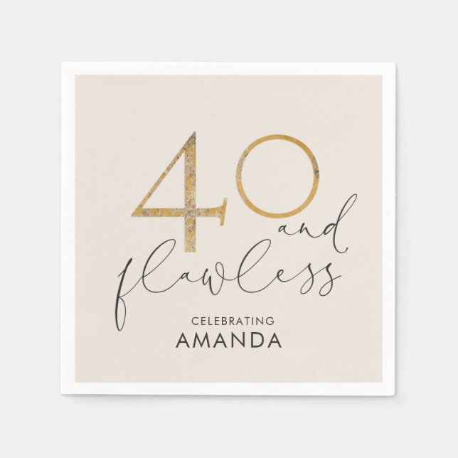 40 & Flawless Blush Pink Gold & Gray Personalisier Serviette (Vorderseite)