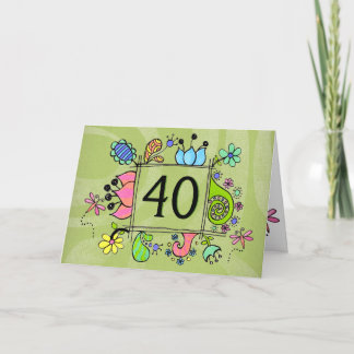 40. Folk Art Frame Number Age Geburtstagskarte Karte