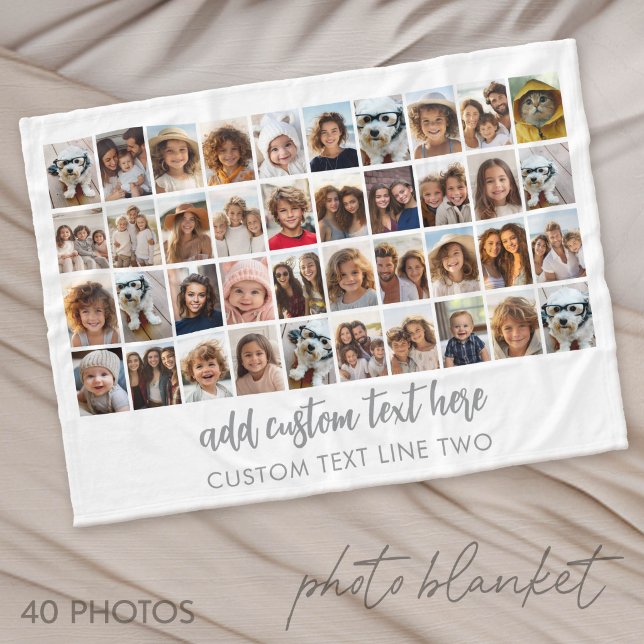 40-Foto-Collage - 4 Reihen 10 Spalten - Skriptname Fleecedecke (Photo Blanket - Custom Pictures in a Collage)