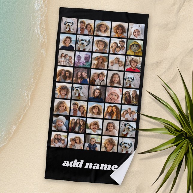 40 FotoCollage - 4 Reihen 10 Spalten - Skriptname Strandtuch (Personalized Beach Towel with Photos and Text)