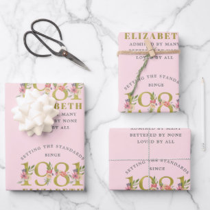 40. Geburtstag 1981 Pink Gold Floral Personalisier Geschenkpapier Set