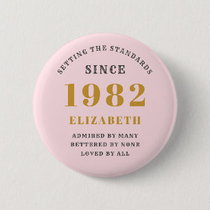 40. Geburtstag 1982 Elegant Gold Pink Gray Button