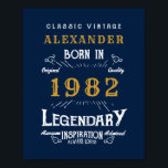 40. Geburtstag 1982 Name Legendary Blue Gold Poster<br><div class="desc">Personalisierter Geburtstag fügen Sie Ihren Namen Geburtstagsposter hinzu. Bearbeiten Sie den Namen und das Jahr mit der bereitgestellten Vorlage. Mehr Geschenke und Party-Vorräte mit dem "Legendary"-Design im Laden erhältlich.</div>