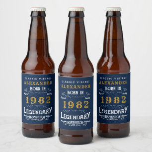 40. Geburtstag 1982 Name Vintag Blue Gold hinzufüg Bierflaschenetikett