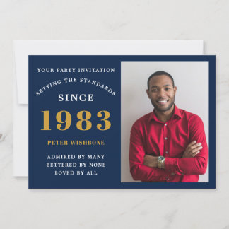 40. Geburtstag 1983 Name Foto Blue Gold Einladung