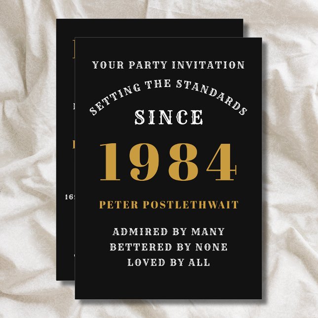 40. Geburtstag 1984 Schwarzes Gold Personalisiert  Einladung (Elegant Black and Gold 40th Birthday Invitation - Create Your Own Personalized Design)
