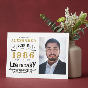 40. Geburtstag 1986 Legende Weiß & Gold Foto Einladung