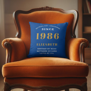 40. Geburtstag 1986 Name Blau Gold Personalisiert Kissen