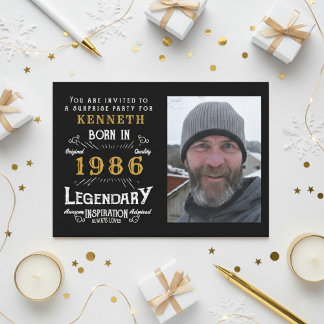 40. Geburtstag 1986 Vintage Schwarz Gold Personali Einladung