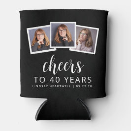 40. Geburtstag 3-Foto Schwarz-weiß Script Cheers Dosenkühler
