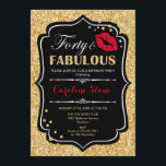 40. Geburtstag - 40 fabelhafte Gold Black Red Einladung<br><div class="desc">40. Geburtstag Einladung. Elegantes Schwarz-weißes Design mit Imitate Glitzer Gold. Enthält rote Lippen Kuss,  Konfetti und Skript-Schriftart. Ideal für eine elegante Geburtstagsfeier. 30 Fabelhaft! Nachricht,  wenn Sie weitere Anpassungen benötigen.</div>