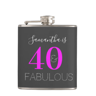 40. Geburtstag 40 Fabulous Neon Pink Grau Flachmann
