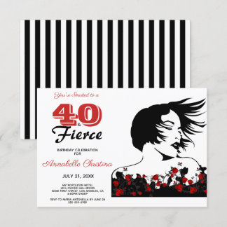 40. Geburtstag 40 & FIERCE Modernes Schwarz/Weiß/R Einladung