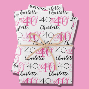 40. Geburtstag 40 Jahre rosa Name Geschenkpapier Set