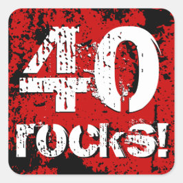 40. Geburtstag 40 Rocks! Grunge Red und Black A01A Quadratischer Aufkleber