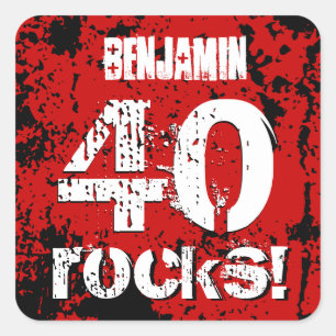40. Geburtstag 40 Rocks! Grunge Red und Black A21 Quadratischer Aufkleber