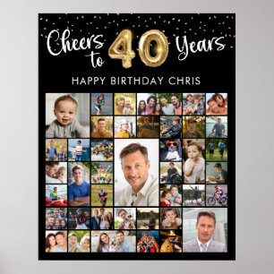 40. Geburtstag 41 Foto-Collage Prost auf 40 Jahre Poster
