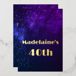 40. Geburtstag Abend Sky Astral Gold Stars Lila Folieneinladung