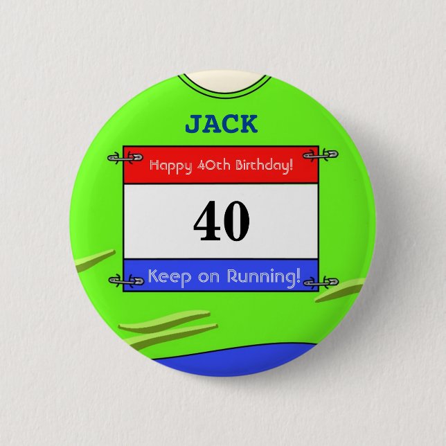 40. Geburtstag Abzeichen für einen Runner (Grünes  Button (Vorderseite)