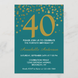40. Geburtstag Aquamarin Aqua Gold Moderne Confett Einladung