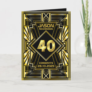 40. Geburtstag Art Deco Gold Black Great Gatsby Karte