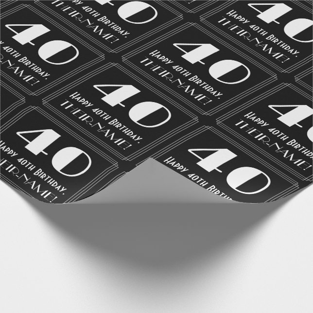 40. Geburtstag - Art Deco Inspiriert Aussehen "40" Geschenkpapier (Ecke)