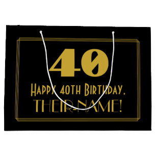 40. Geburtstag — Art Deco  Look "40" & Name Große Geschenktüte