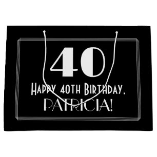 40. Geburtstag: Art Deco  Stil "40", Name Große Geschenktüte
