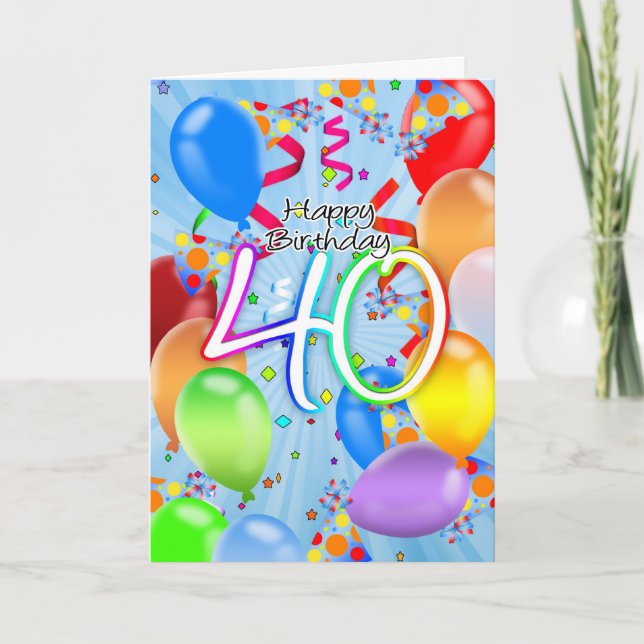 40. Geburtstag - Balloon Birthday Card - Happy Bir Karte (Vorderseite)