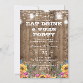 40. Geburtstag Barn Wood Mason Jar & Sonnenblume Einladung