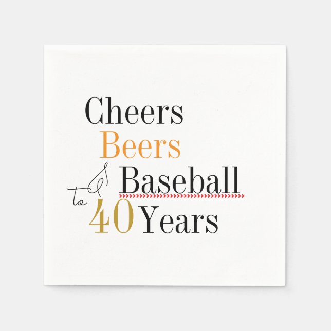 40. Geburtstag Baseball Cheers and Biere Party Serviette (Vorderseite)