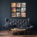 40. Geburtstag benutzerdefinierte Foto Collage sch Künstlicher Leinwanddruck<br><div class="desc">Ein einzigartiges 40. Geburtstagsgeschenk oder Sake, das ihr Leben mit einer Collage von 8 deiner Fotos feiert. Fügen Sie Bilder von ihrer Familie, Freunden, Haustieren, Hobbys oder Traumreise Ziel. Personalisieren und fügen Sie einen Namen, Alter 40 und ein Datum. Weiße und graue Buchstaben. Ein schicker schwarzer Hintergrund. Diese Leinwand ist...</div>