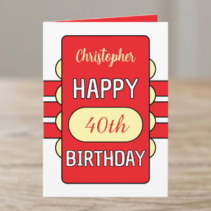 40. Geburtstag benutzerdefinierter Name rot gelb Karte