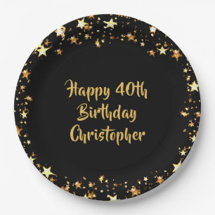 40. Geburtstag Black Gold Stars Name Pappteller