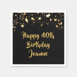 40. Geburtstag Black Gold Stars Name Serviette