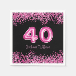40. Geburtstag Black Pink Balloons Glitzer Party Serviette
